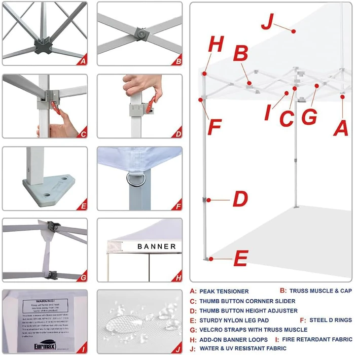 Eurmax USA 10x15 Pop Up Canopy Tent,Commercial Tent with Patented No-Tip Rolling Bag,4 Zippered Removable Walls,UV & Water Resistant Canopy Top,Heavy Duty Outdoor Gazebo,Instant Shelter(White) by Eurmax - Image 6