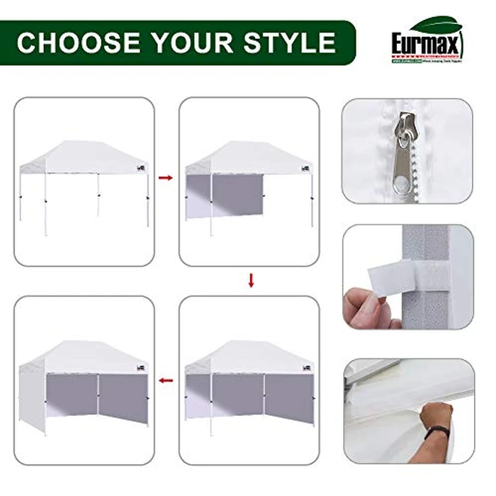 Eurmax USA 10x15 Pop Up Canopy Tent,Commercial Tent with Patented No-Tip Rolling Bag,4 Zippered Removable Walls,UV & Water Resistant Canopy Top,Heavy Duty Outdoor Gazebo,Instant Shelter(White) by Eurmax - Image 7