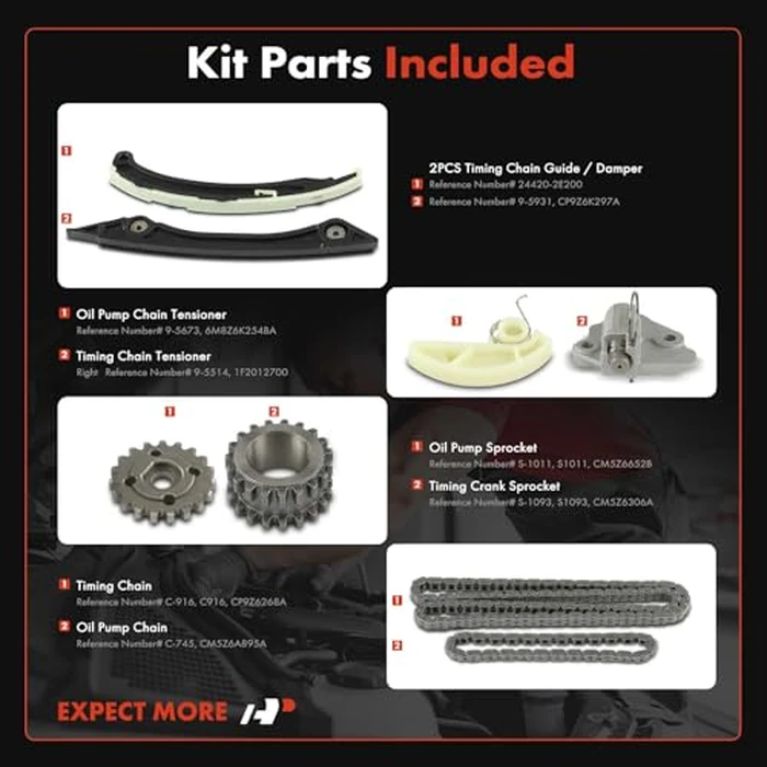 A-Premium 8PCS Engine Timing Chain Kit W/Sprocket & Tensioner & Guide Compatible with Ford Focus 2012-2018, L4 2.0L by A-premium - Image 2