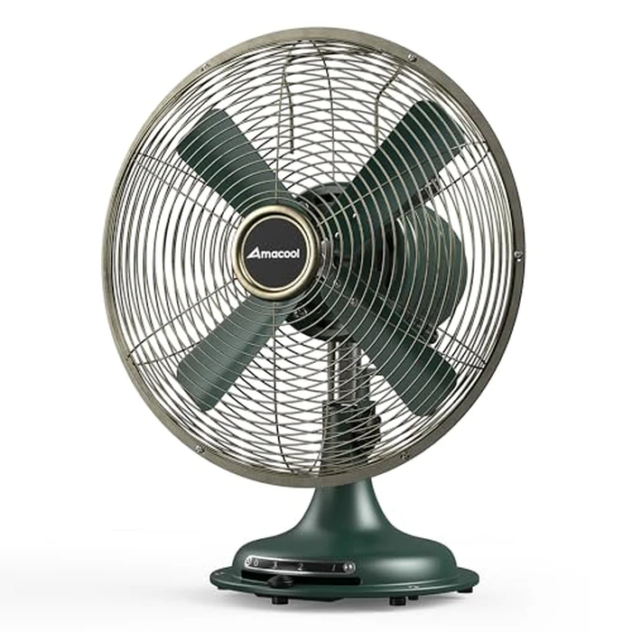 AMACOOL Oscillating Vintage Fan, All Metal Retro Table Top Fan, Adjustable Head Tilt, Quiet 3 Speeds Plug-In Desk Fan for Bedroom Home Office & Kitchen (GREEN) by AMACOOL - Used - Acceptable condition - CA$38.12