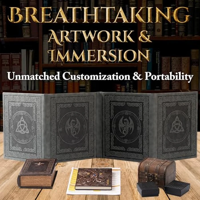 Soar Forge DM Screen for DND with 4 Wider Panels - Crystal Clear GM Pockets - Embossed Faux Leather Dungeon Master Screen with Celtic Knot & Dragon Design for D&D 5e & More by Soar Forge - Image 2