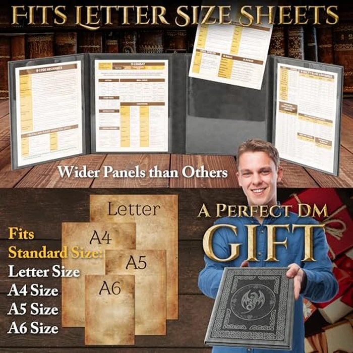 Soar Forge DM Screen for DND with 4 Wider Panels - Crystal Clear GM Pockets - Embossed Faux Leather Dungeon Master Screen with Celtic Knot & Dragon Design for D&D 5e & More by Soar Forge - Image 3