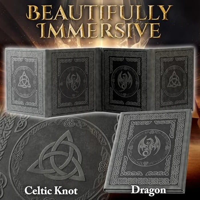 Soar Forge DM Screen for DND with 4 Wider Panels - Crystal Clear GM Pockets - Embossed Faux Leather Dungeon Master Screen with Celtic Knot & Dragon Design for D&D 5e & More by Soar Forge - Image 7