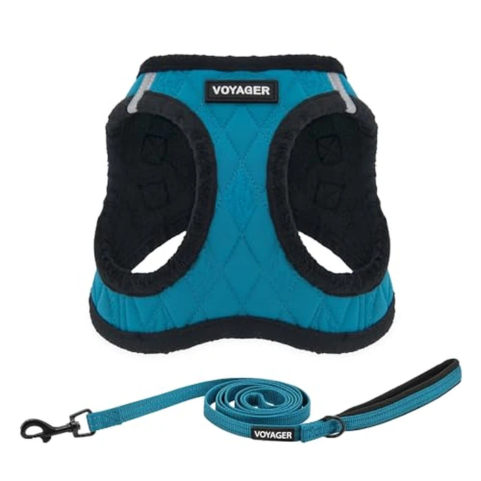 Voyager Step-in Plush Dog Harness - Soft Plush, Step in Vest Harness for Small and Medium Dogs by Best Pet Supplies - Turquoise Plush (Leash Bundle), M (Chest: 16-18"), (206S-TQB-TQ-M) by Best Pet Supplies - Image 1