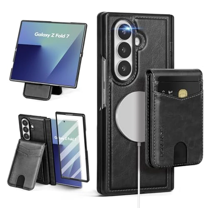 SkyEagle Compatible with Magsafe Detachable Magnetic Samsung Galaxy Z Fold 7 Phone Wallet Case with Card Holder | Built-in Screen Protector | Kickstand | RFID Blocking | PU Leather Cover |Black by SkyEagle - Used - Acceptable condition - US$23.61