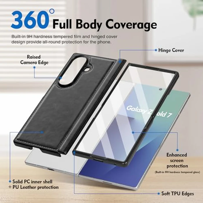 SkyEagle Compatible with Magsafe Detachable Magnetic Samsung Galaxy Z Fold 7 Phone Wallet Case with Card Holder | Built-in Screen Protector | Kickstand | RFID Blocking | PU Leather Cover |Black by SkyEagle - Image 2