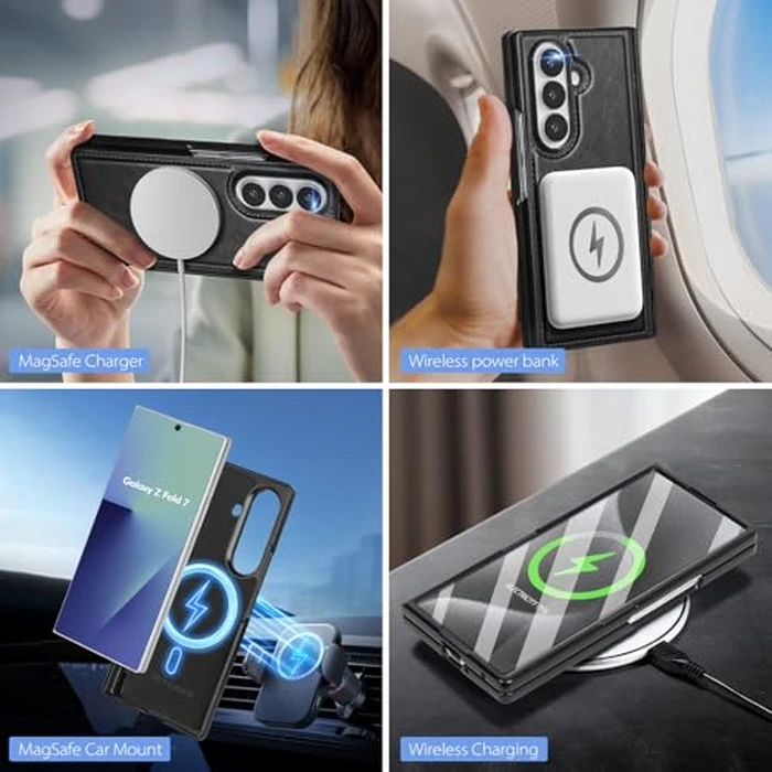 SkyEagle Compatible with Magsafe Detachable Magnetic Samsung Galaxy Z Fold 7 Phone Wallet Case with Card Holder | Built-in Screen Protector | Kickstand | RFID Blocking | PU Leather Cover |Black by SkyEagle - Image 4