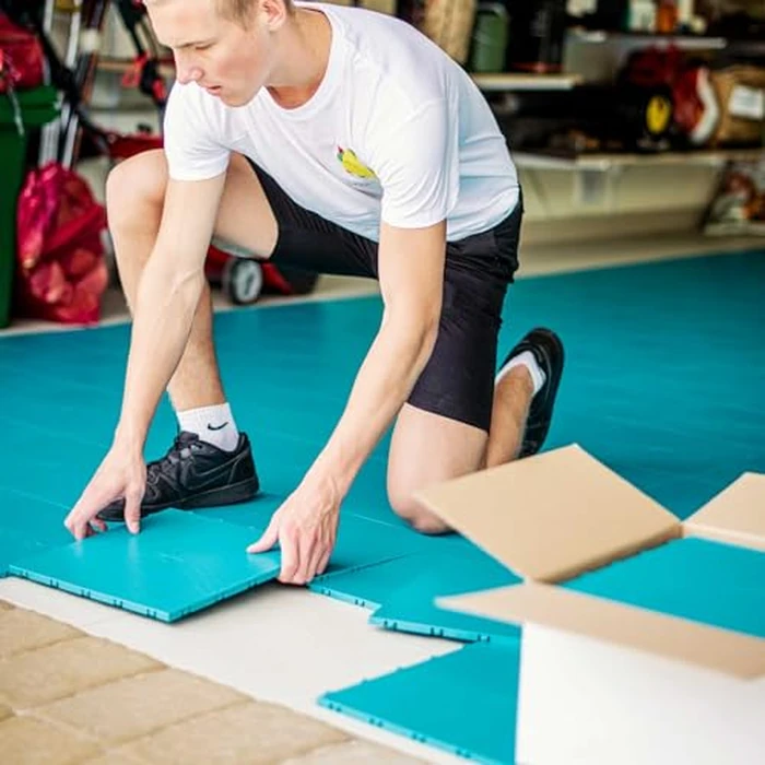 InOut Flooring 8 Blue Tiles - High Durability Colored Flooring Tiles - Interlocking training surface roller skate Indoor Outdoor dance floor tiles, basketball tiles multi sports floor hockey tiles by InOut Flooring - Image 8