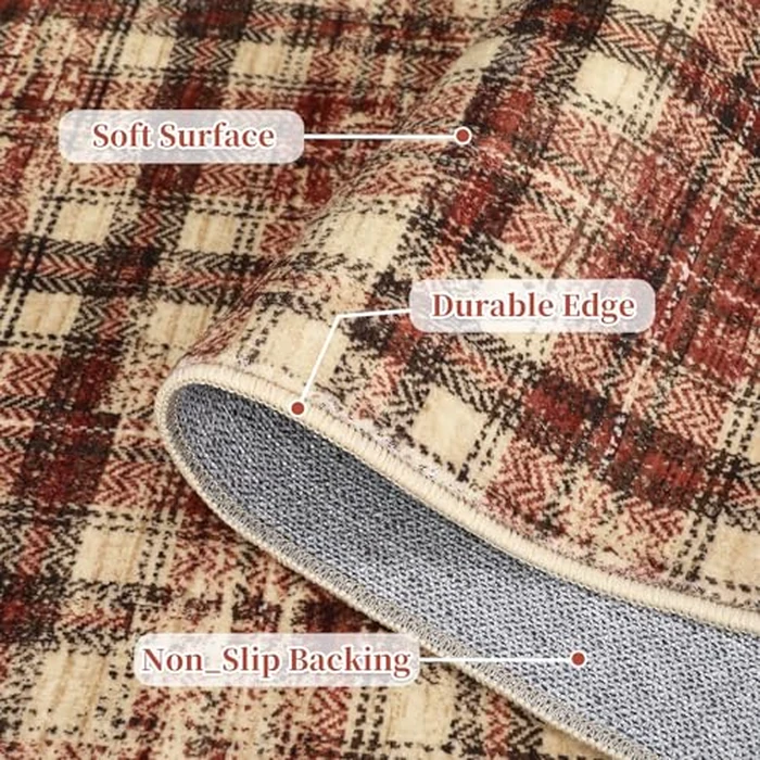 GarveeHome Washable Runners for Hallways 2x6 Rug Modern Non Slip Kitchen Rugs Soft Bedroom Rug Bathroom Rugs Tartan Non Shedding Stain Resistant Carpet for Entryway Laundry Red 2 ft x6 ft by GarveeHome - Image 3