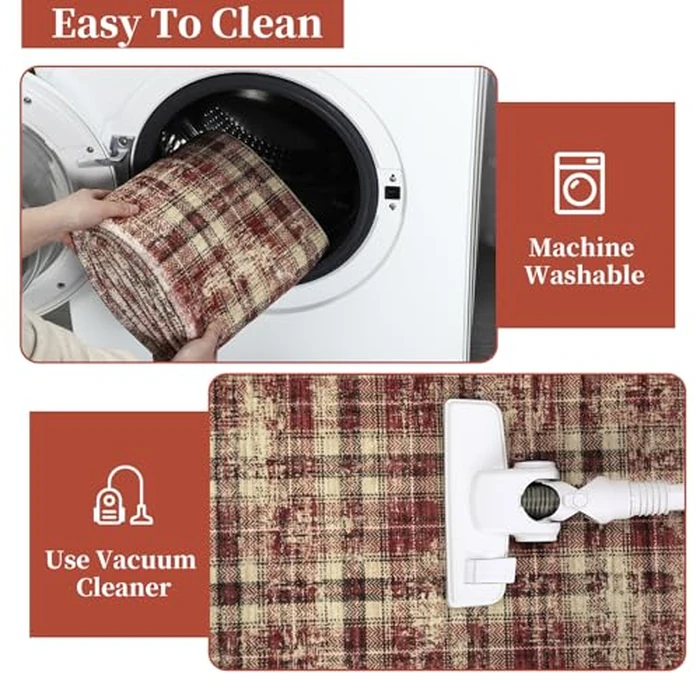 GarveeHome Washable Runners for Hallways 2x6 Rug Modern Non Slip Kitchen Rugs Soft Bedroom Rug Bathroom Rugs Tartan Non Shedding Stain Resistant Carpet for Entryway Laundry Red 2 ft x6 ft by GarveeHome - Image 4