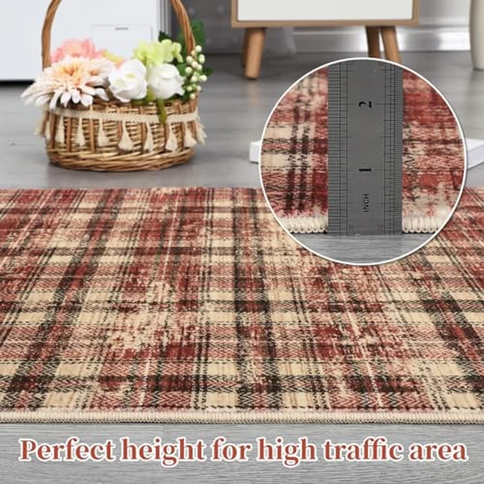 GarveeHome Washable Runners for Hallways 2x6 Rug Modern Non Slip Kitchen Rugs Soft Bedroom Rug Bathroom Rugs Tartan Non Shedding Stain Resistant Carpet for Entryway Laundry Red 2 ft x6 ft by GarveeHome - Image 5