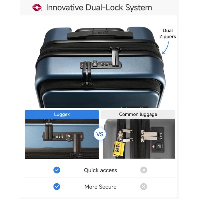 LUGGEX Carry On Luggage 22x14x9 Airline Approved, FLO5 Expandable Polycarbonate Suitcase with Front Pocket (FX-Core, Blue, 20 Inch) by LUGGEX - Image 5