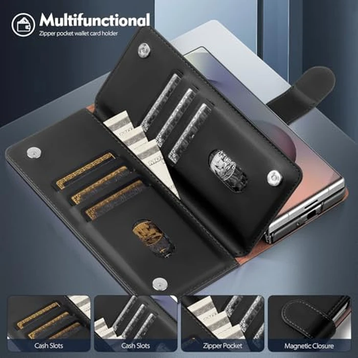 Shieldtop Compatible with Samsung Galaxy Z Fold7 Wallet Case with Card Holder,Fold 7 5G Phone Case Women Man RFID Blocking PU Leather Flip Protective Cover Credit Card Holder Slots,Dark Blue by Shieldtop - Image 3