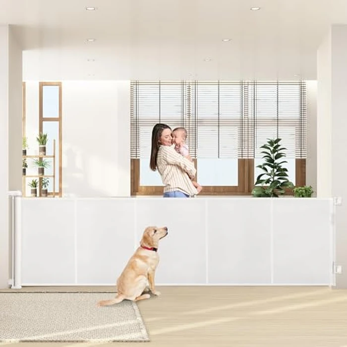 Retractable Baby Gate for Stairs, Extra Wide Child Safety Dog Gates, Extends up to 118" Wide Mesh Pet Gate Retractable for Stairs, Doorways, Hallways, Indoor and Outdoor by Wodondog - Image 1