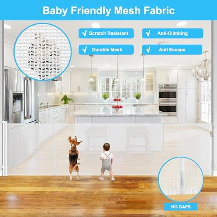 Retractable Baby Gate for Stairs, Extra Wide Child Safety Dog Gates, Extends up to 118" Wide Mesh Pet Gate Retractable for Stairs, Doorways, Hallways, Indoor and Outdoor by Wodondog - Image 5