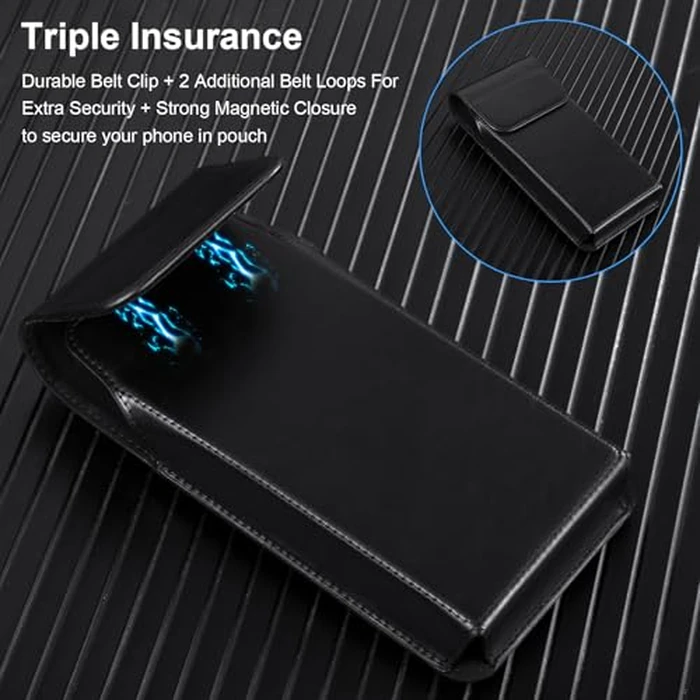 Leather Phone Holster for Samsung Galaxy Z Fold 7/6/5/4/3 Case with Belt Clip for iPhone 16/15/14/13 /12/17 Pro Max & Galaxy S23/S24/S25/S26 Ultra Cover Carrying Pouch Card Holder(V Black) by WATACHE - Image 5