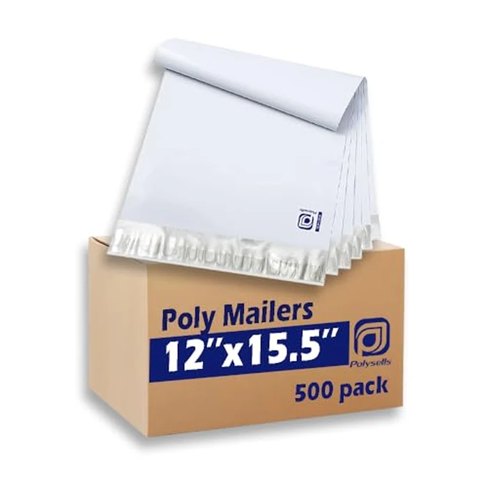 POLYSELLS 500 pcs 12x15.5 Inches White x Silver Poly Mailers Shipping Envelopes, Strong Adhesive Sealing, Waterproof, and Tear-resistant Postal Mailing Bags for Clothing, Books, and Accessories by POLYSELLS - Used - Very Good condition