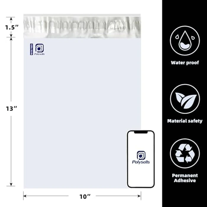 POLYSELLS 500 pcs 12x15.5 Inches White x Silver Poly Mailers Shipping Envelopes, Strong Adhesive Sealing, Waterproof, and Tear-resistant Postal Mailing Bags for Clothing, Books, and Accessories by POLYSELLS - Image 7