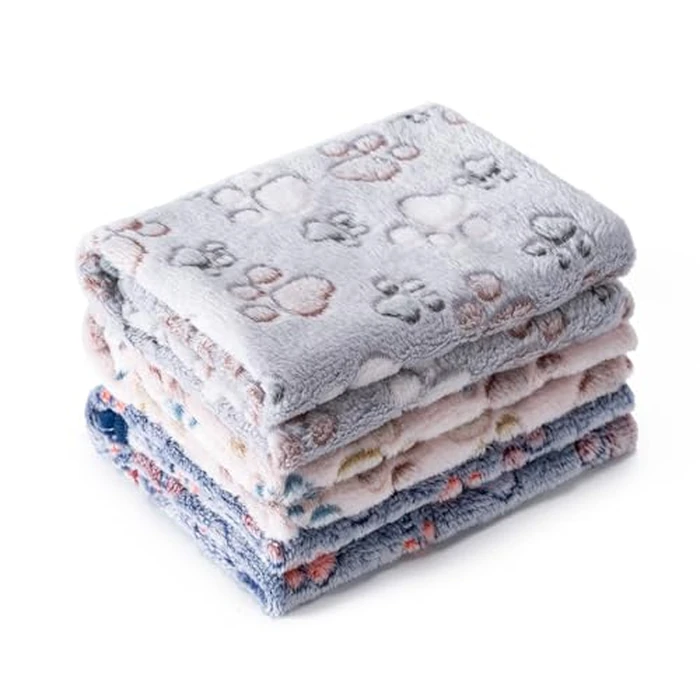 1 Pack 3 Blankets Super Soft Fluffy Premium Fleece Pet Blanket Flannel Paw Printed Throw for Dog Puppy Cat (Medium 30x20'', Beige, Grey, Navy) by CADONO - Used - Like New condition - US$13.87