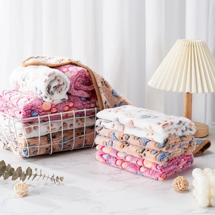 1 Pack 3 Blankets Super Soft Fluffy Premium Fleece Pet Blanket Flannel Paw Printed Throw for Dog Puppy Cat (Medium 30x20'', Beige, Grey, Navy) by CADONO - Image 7