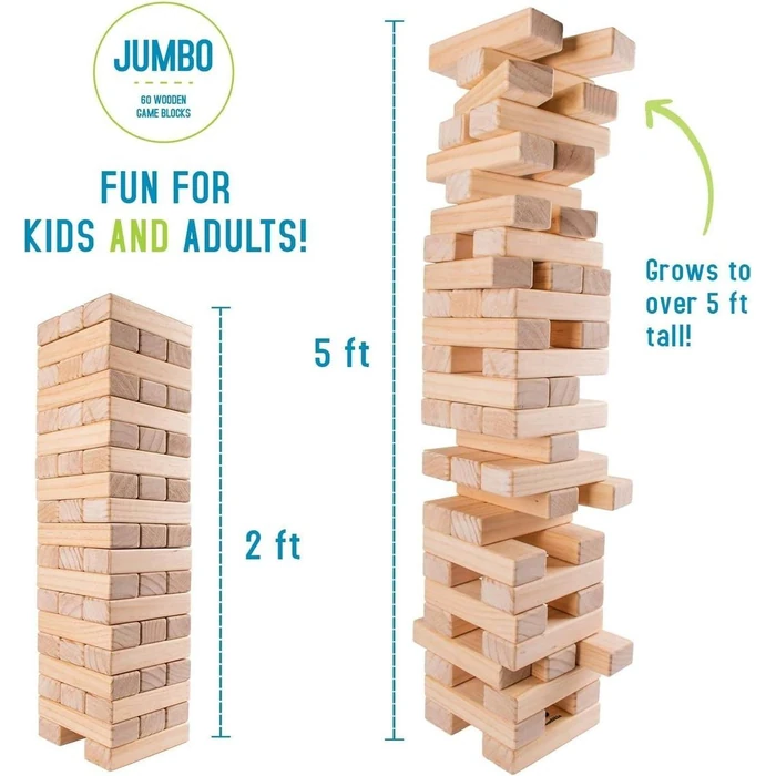 Giantville Giant Tumbling Timber Toy Premium Pine Wood (60-Pieces) GV-25802 - Wood by Giantville - Image 2