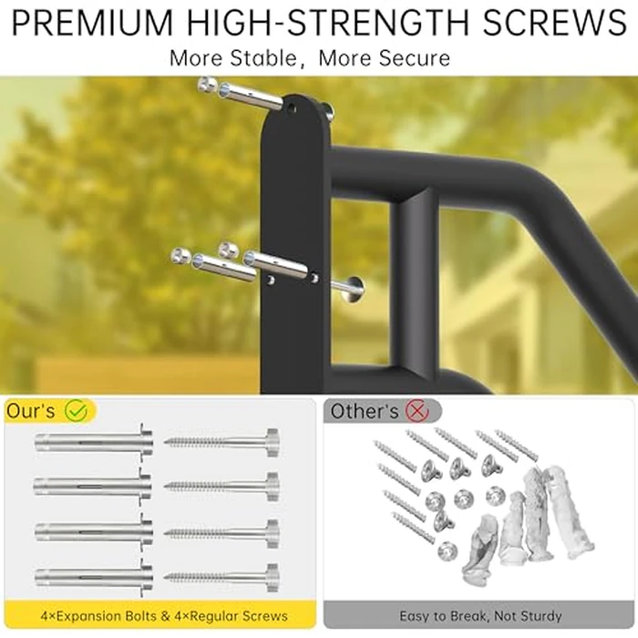 ZOOKASEA Hand Rails for Outdoor Steps, Exterior Steps Handrails, Wrought Iron Heavy-Duty Stair Railing, 26" U-Shaped Rail for Garage, Porch, Deck, and Garden (Upgrade) by ZOOKASEA - Image 4