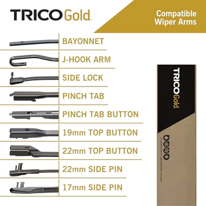 TRICO Gold 22" + 22" Premium Automotive Replacement Windshield Wiper Blades (Set of 2), Passenger and Driver Side All-Weather Beam Wiper Blades for Select Vehicle Models by Trico - Image 4