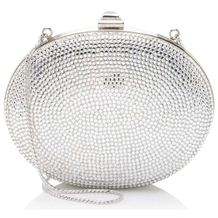 Judith Leiber Crystal Round Minaudiere - Crystal - Silver by Judith Leiber - Refurbished - Excellent condition - US$615.99