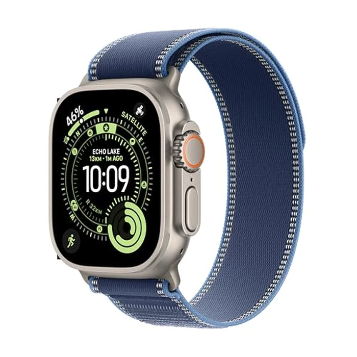Apple Watch Ultra 3 GPS + Cellular 49mm Natural Titanium Case with Blue/Bright Blue Trail Loop - S/M by Apple - Image 1