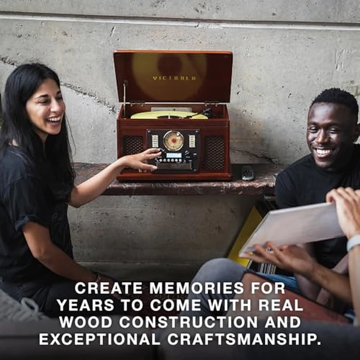 Victrola Navigator 8-in-1 Bluetooth Record Player with Built-in Speakers- 3 Speed Turntable, CD Player, Cassette, FM Radio, USB, RCA Out, Headphone Jack, Wireless Music Streaming, Real Wood (Espresso) by Victrola - Image 5