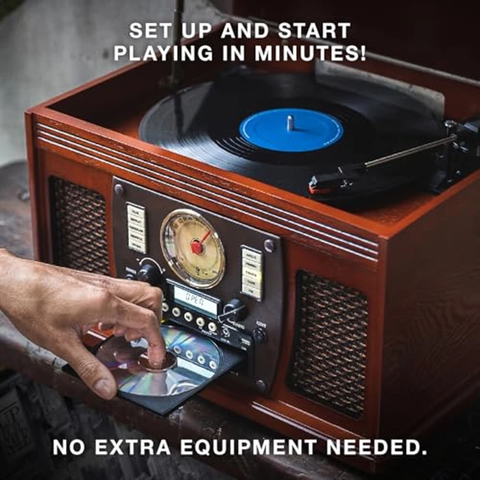 Victrola Navigator 8-in-1 Bluetooth Record Player with Built-in Speakers- 3 Speed Turntable, CD Player, Cassette, FM Radio, USB, RCA Out, Headphone Jack, Wireless Music Streaming, Real Wood (Espresso) by Victrola - Image 7