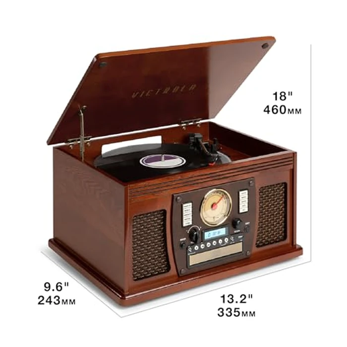 Victrola Navigator 8-in-1 Bluetooth Record Player with Built-in Speakers- 3 Speed Turntable, CD Player, Cassette, FM Radio, USB, RCA Out, Headphone Jack, Wireless Music Streaming, Real Wood (Espresso) by Victrola - Image 9