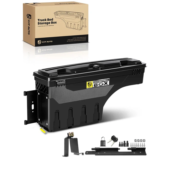 YHTAUTO Driver Side Truck Bed Storage Tool Box Lockable Fits 2019-2025 Chevrolet Silverado 1500 & GMC Sierra 1500, W/O Multi-Pro Tailgate or CarbonPro Bed, Swing Waterproof Wheel Well Toolbox by YHTAUTO - Used - Good condition