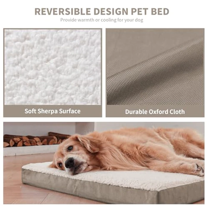 Tail Stories Orthopedic Dog Bed for Extra Large Dogs, XL Waterproof Comfort Pet Bed for Large Sized Dog, Egg Crate Foam Pet Bed with Removable Washable Cover, Khaki White by Tail Stories - Image 4