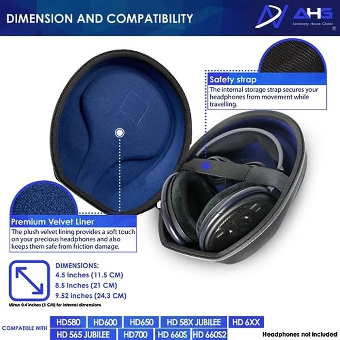 AHG Accessory House Global carrying case compatible with Sennheiser HD 650 HD 660S HD 660S2 HD600 Massdrop X HD 6XX HD58X Jubilee HD580 and HD565 headphones. Ultimate protection/Easy transport by AHG Accessory House Global - Image 3