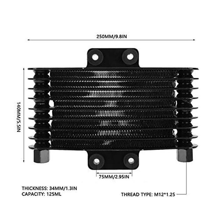 Engine Oil Cooler Radiator¡ê?Aluminum 125ml Engine Oil Cooler Cooling Radiator for Motorcycle Dirt Bike ATV Transmission Oil Cooler(Black) by Tbest - Image 4