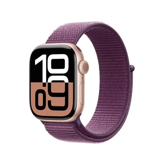 Apple Watch Series 10 [GPS 42mm case] Smartwatch with Rose Gold Aluminum Case with Plum Sport Loop. Fitness Tracker, ECG App, Always-On Retina Display, Carbon Neutral by Apple - Used - Like New condition