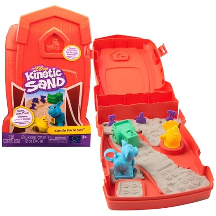 Kinetic Sand, Sandy Farm Set with 12oz Play Sand, 6 Tools & Molds, Reusable Barn Storage Case, Toddler Toys, Kids Toys for Girls & Boys Ages 3 and up by Kinetic Sand - Used - Like New condition - CA$14.83