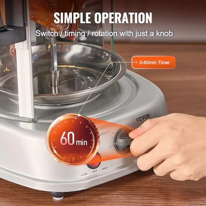 VEVOR Shawarma Grill Machine, Vertical Chicken Shawarma Cooker Machine Countertop, Electric Stainless Steel Broiler Gyro Rotisserie Oven Doner Kebab Machine, for Home Restaurant Kitchen Parties by VEVOR - Image 4