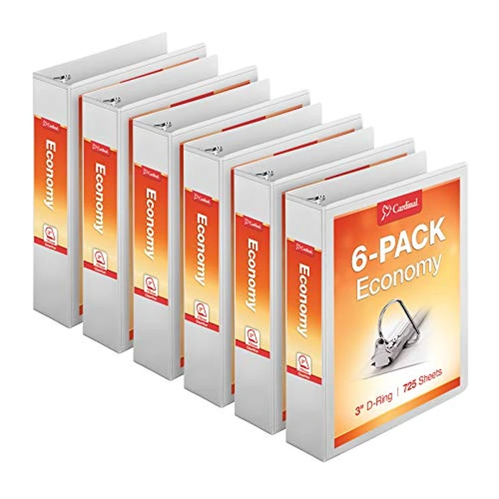Cardinal Economy 3-Ring Binders, 3", Slant-D Rings, Holds 725 Sheets, ClearVue Presentation View, Non-Stick, White, Case of 6 (90771) by Cardinal - Image 1