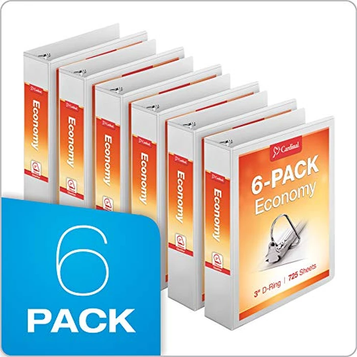 Cardinal Economy 3-Ring Binders, 3", Slant-D Rings, Holds 725 Sheets, ClearVue Presentation View, Non-Stick, White, Case of 6 (90771) by Cardinal - Image 6