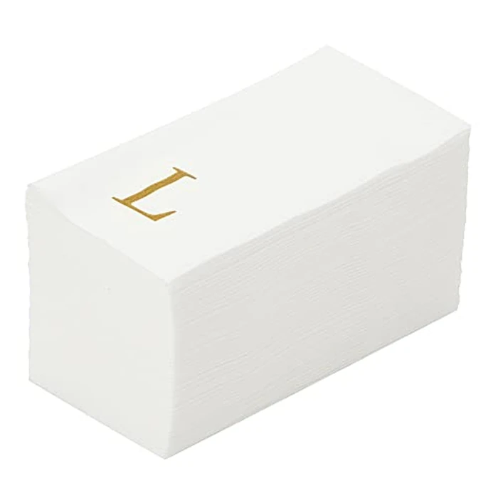 Luxenap 15.8 X 7.9 Inch Linen-Feel Guest Towels, 50 Lettered Hand Towels - Gold Letter 'L', Sans Serif Font, White Paper Dinner Napkins, airlaid, For Restrooms And Tables by Restaurantware - Used - Very Good condition - US$9.72