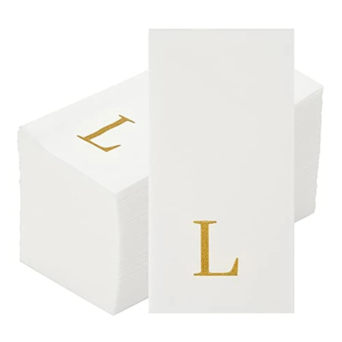 Luxenap 15.8 X 7.9 Inch Linen-Feel Guest Towels, 50 Lettered Hand Towels - Gold Letter 'L', Sans Serif Font, White Paper Dinner Napkins, airlaid, For Restrooms And Tables by Restaurantware - Image 2