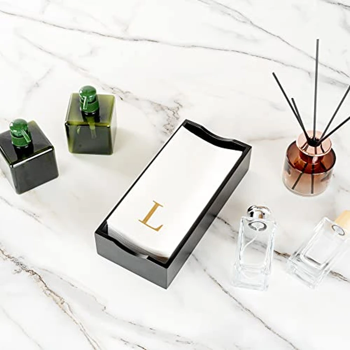 Luxenap 15.8 X 7.9 Inch Linen-Feel Guest Towels, 50 Lettered Hand Towels - Gold Letter 'L', Sans Serif Font, White Paper Dinner Napkins, airlaid, For Restrooms And Tables by Restaurantware - Image 8