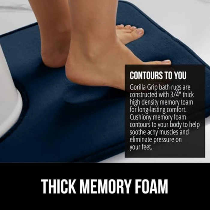 GORILLA GRIP(R) Thick Memory Foam Toilet Rug for Bathroom, U Shaped Washable, Soft Absorbent Velvet Topside Floor Mats, Machine Wash, Cushioned Luxury Rugs for Bath Room, 22.5x19.5 Navy Blue by GORILLA GRIP - Image 3