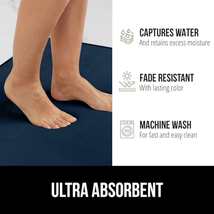 GORILLA GRIP(R) Thick Memory Foam Toilet Rug for Bathroom, U Shaped Washable, Soft Absorbent Velvet Topside Floor Mats, Machine Wash, Cushioned Luxury Rugs for Bath Room, 22.5x19.5 Navy Blue by GORILLA GRIP - Image 5