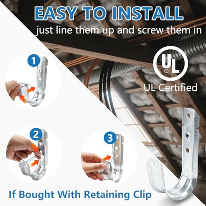 SIHAI 25-Packs 4” Inch J-Hooks, UL Certified Heavy-Duty Cable Support Hooks for Hanging CAT6/6A, Fiber Cable Management and Low Voltage Wiring by SIHAI - Image 4