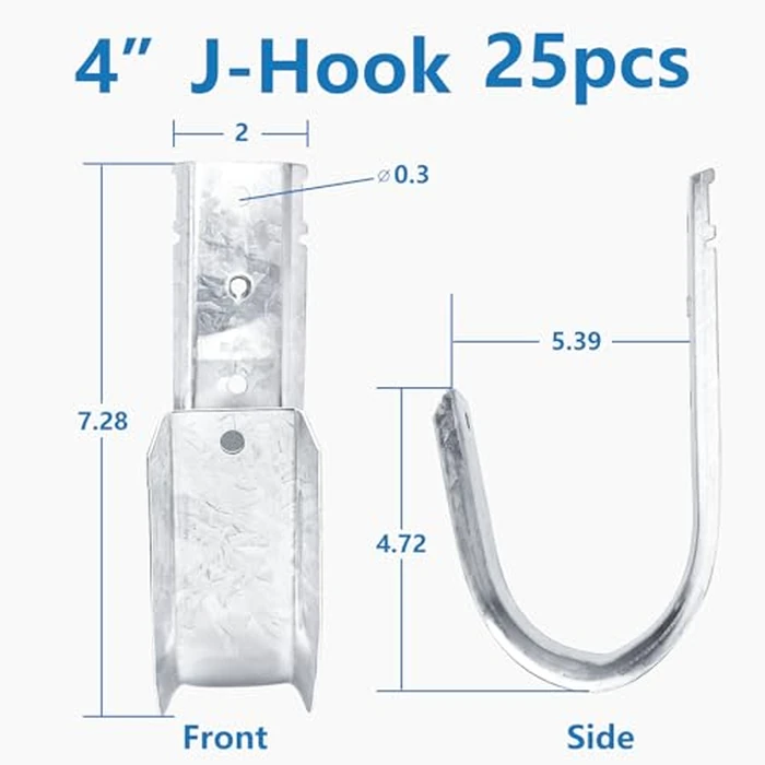 SIHAI 25-Packs 4” Inch J-Hooks, UL Certified Heavy-Duty Cable Support Hooks for Hanging CAT6/6A, Fiber Cable Management and Low Voltage Wiring by SIHAI - Image 6