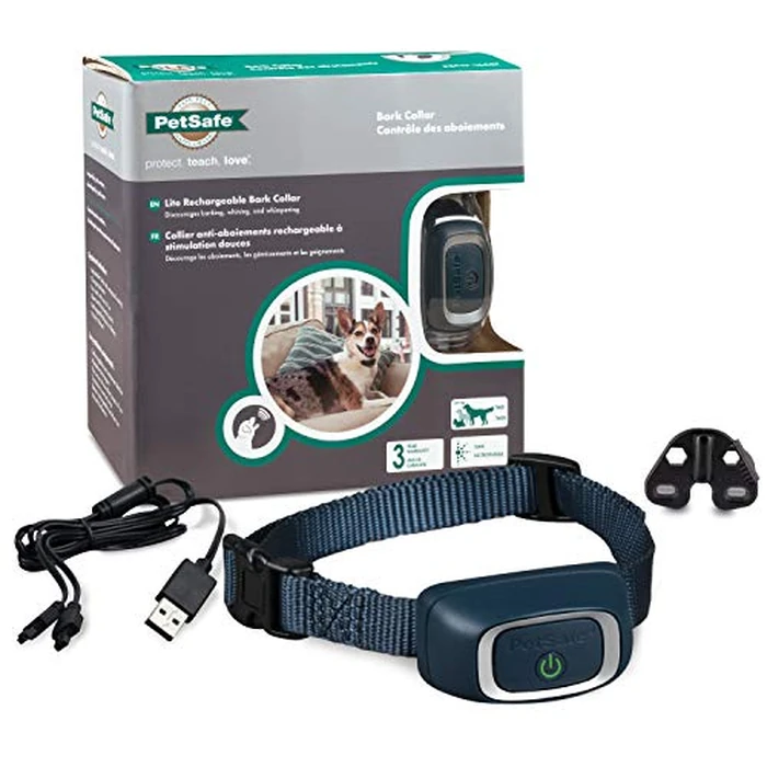 PetSafe Rechargeable Bark Collar, 15 Levels of Automatically Adjusting Static Correction, Rechargeable, Waterproof; Reduces Barking and Whining, for Dogs Over 8 lb, Navy (PBC17-16447) by PetSafe - Used - Acceptable condition