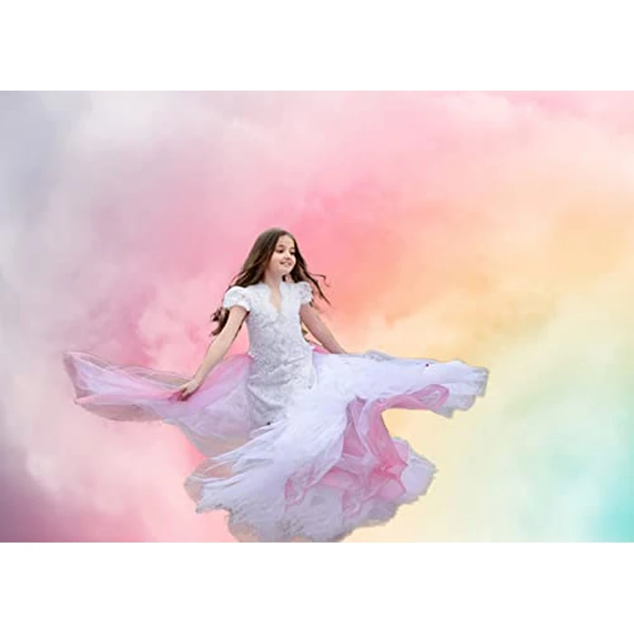 AIIKES 8X6FT Rainbow Cloud Birthday Backdrop Gradient Color Cloud Photography Backdrop Baby Shower Girl Birthday Cake Smash Wedding Party Decoration Photo Studio Props 12-420 by AIIKES - Image 2